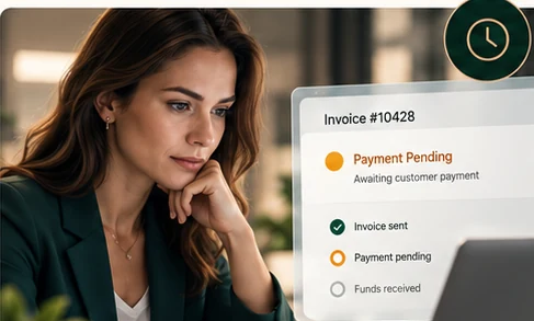 A professional reviewing an insurance invoice with a pending payment.